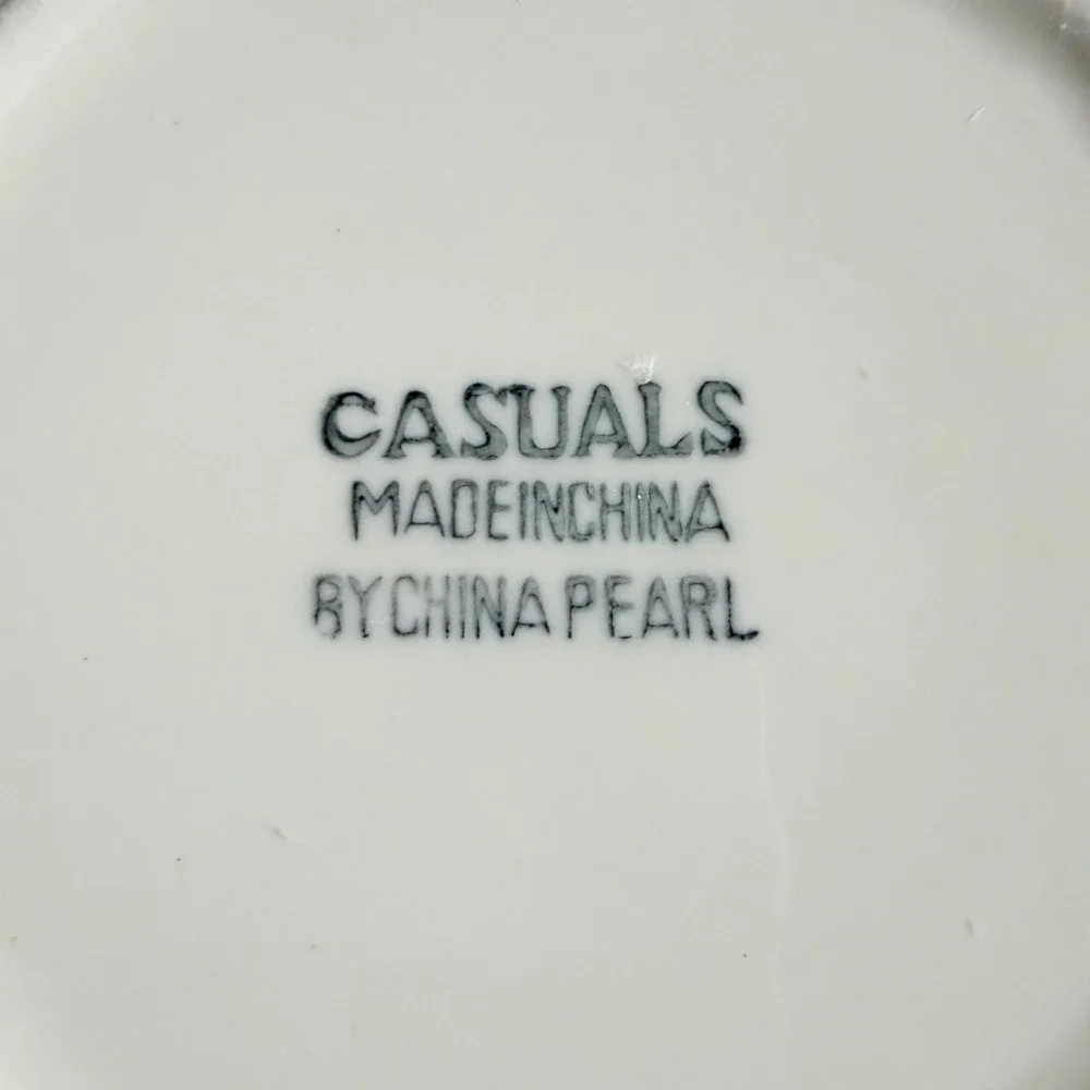 4 VTG Green Rim Stoneware Soup Bowls Coordinates with China Pearl Apple Casuals